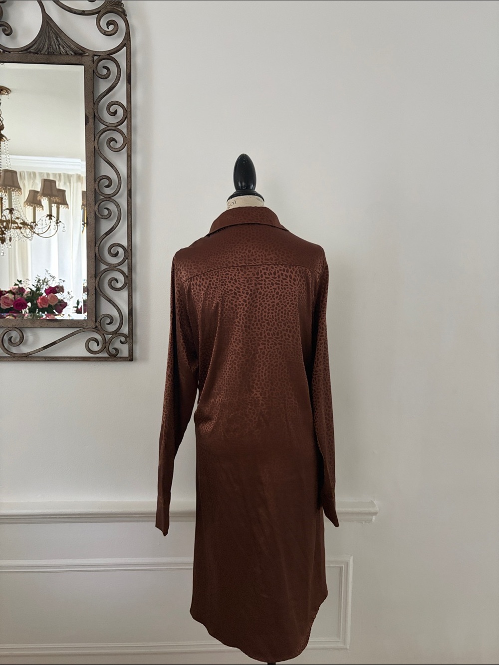 Peach Love California Brown Satin Twist-Front Long Sleeve Dress - Picture 3 of 3